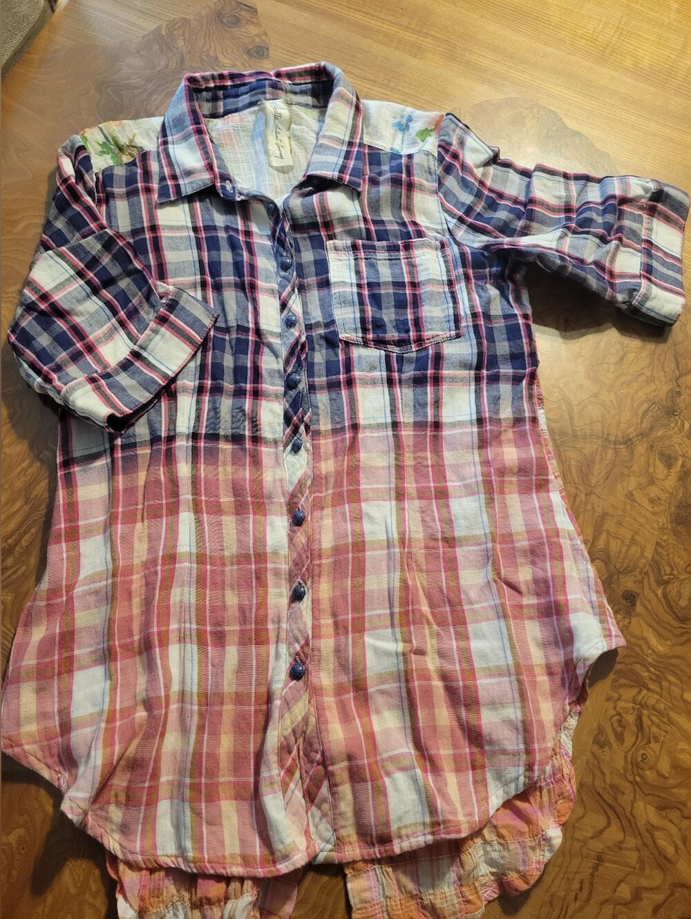 Aratta Silent Journey Serena Embroidered Mixed Media Plaid Boho Tunic M